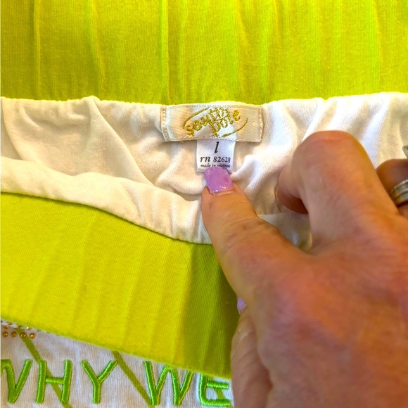 Y2K SOUTH POLE “ WHY WE ROCK” Lime Green and White Striped, Rhinestone Logo, (L) - Picture 5 of 6